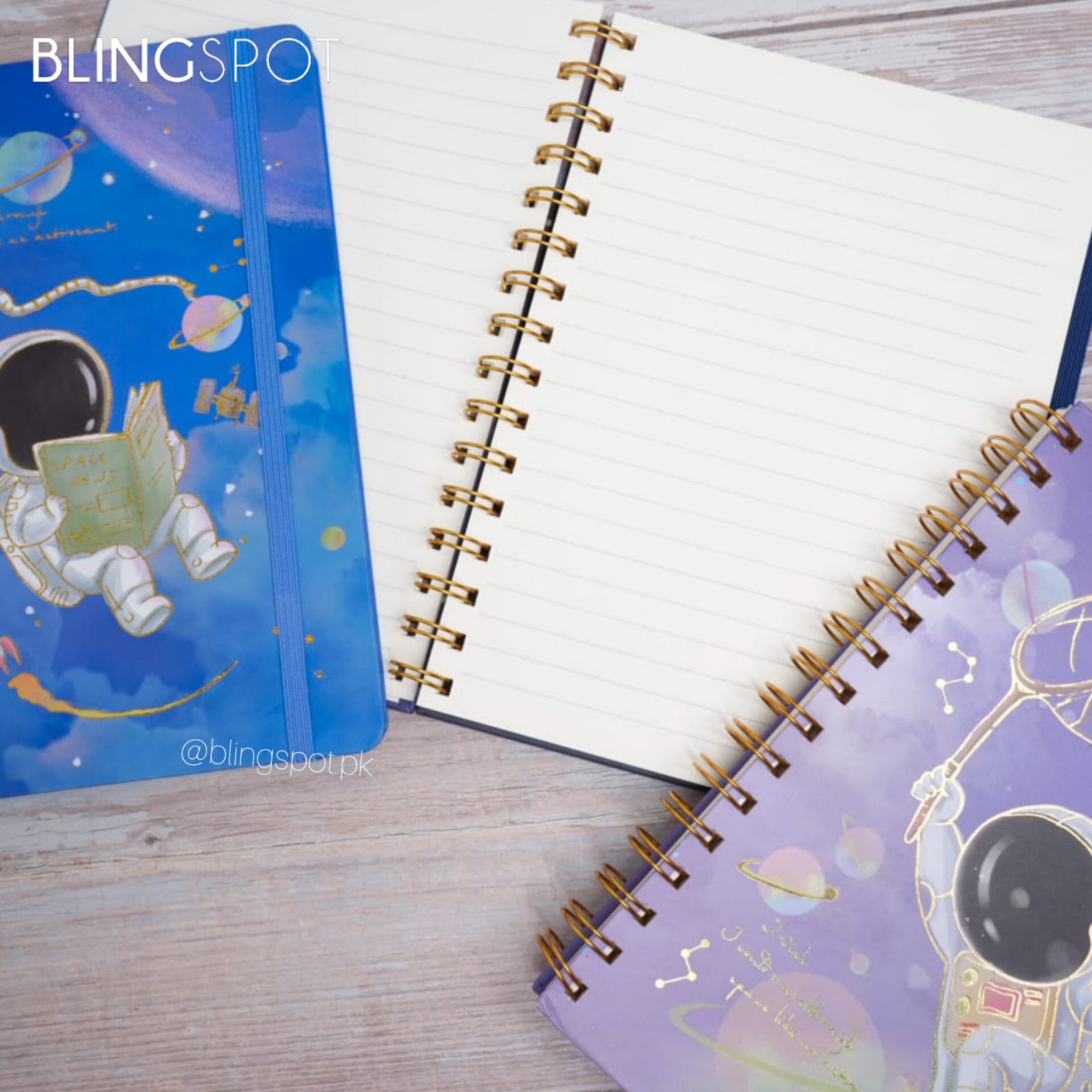 Astronaut Planet Gold Foiled Spiral Notebook - Journal