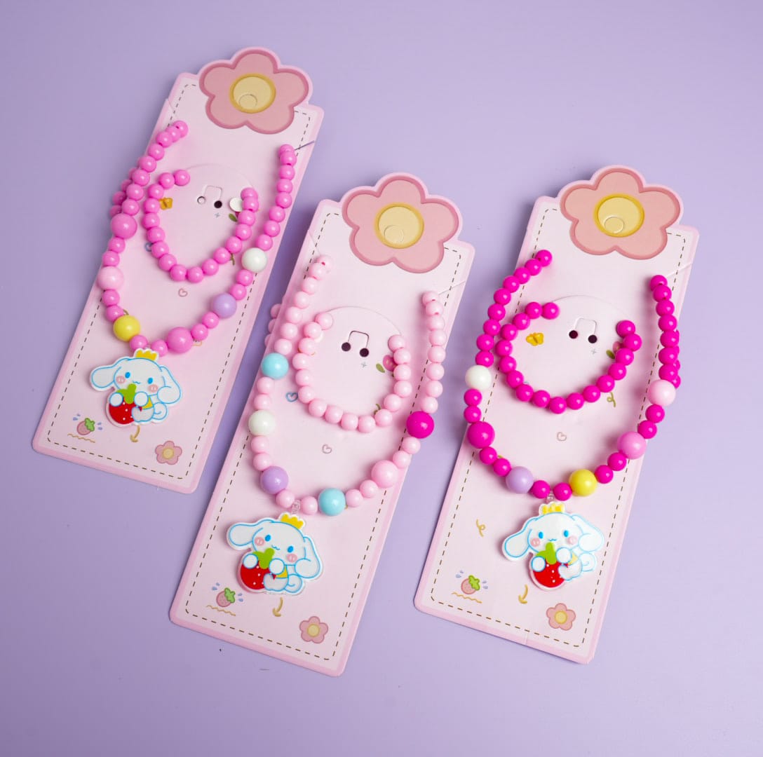 Cinnamoroll & Bow Beaded Pearl - Kids Jewelry Set Style 2