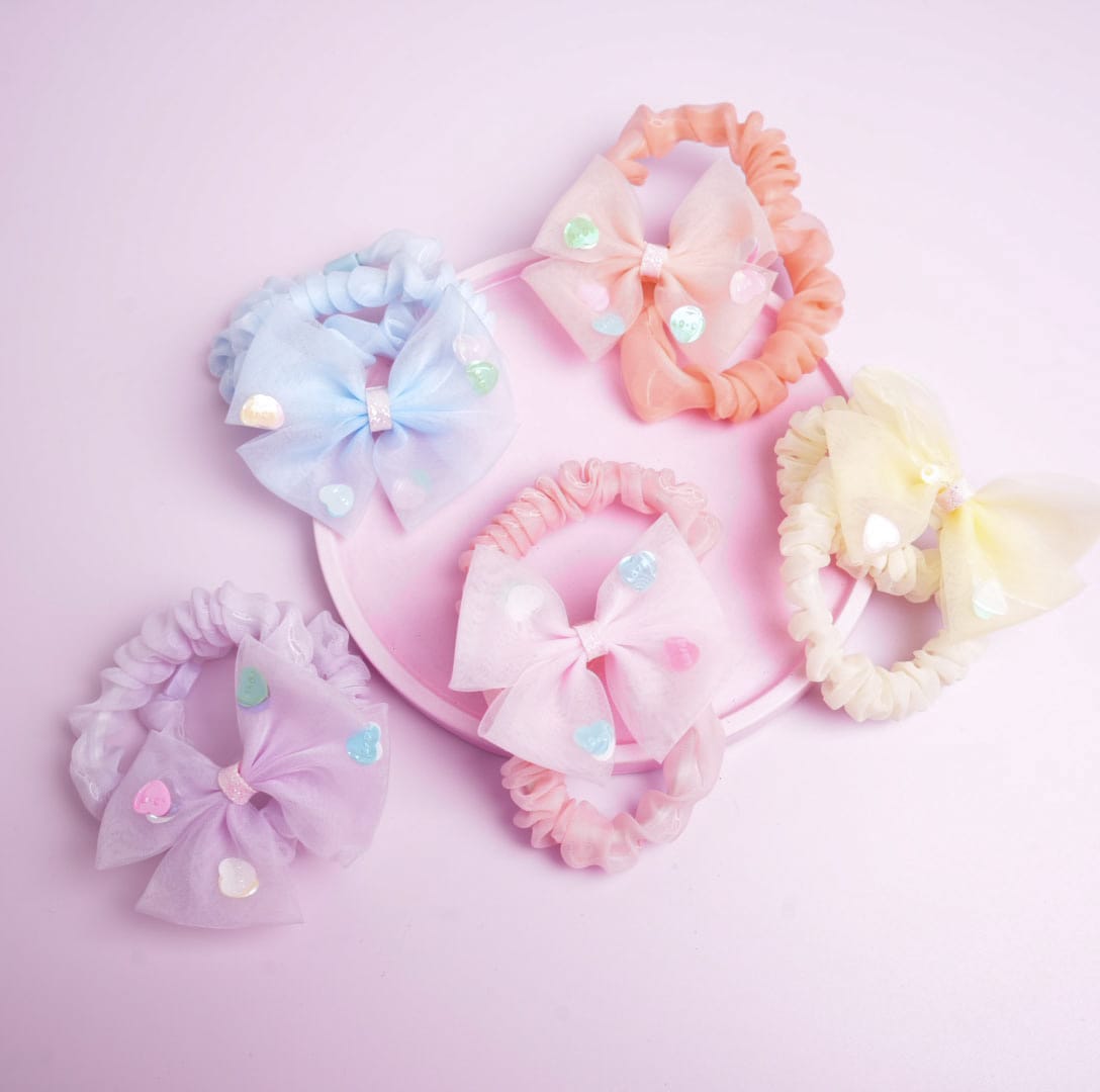 Bow Heart  - Hair Tie Set of 2