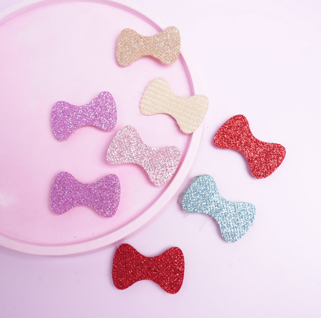 Glitter Metallic Simple Bow - Hair Stick Ons Set of 8