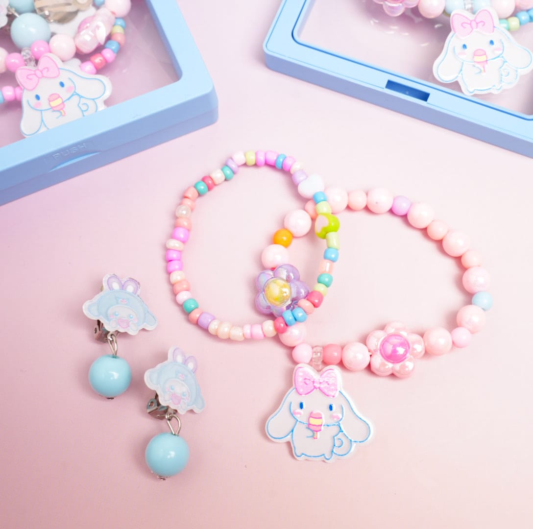 Cinnamoroll & Flower Beaded Pearls - Box Jewelry Set