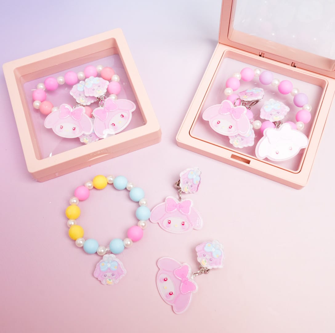 My Melody Bow Face Beaded Pearls - Box Jewelry Set