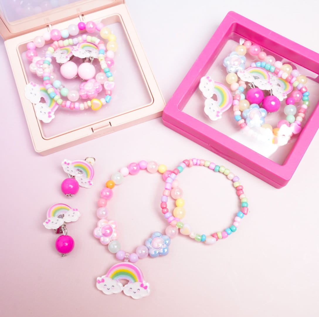 Rainbow & Flower Beaded Pearls - Box Jewelry Set