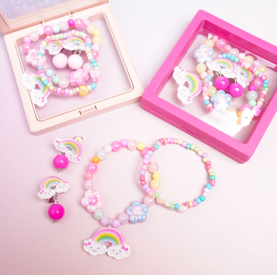 Rainbow &amp; Flower Beaded Pearls - Box Jewelry Set