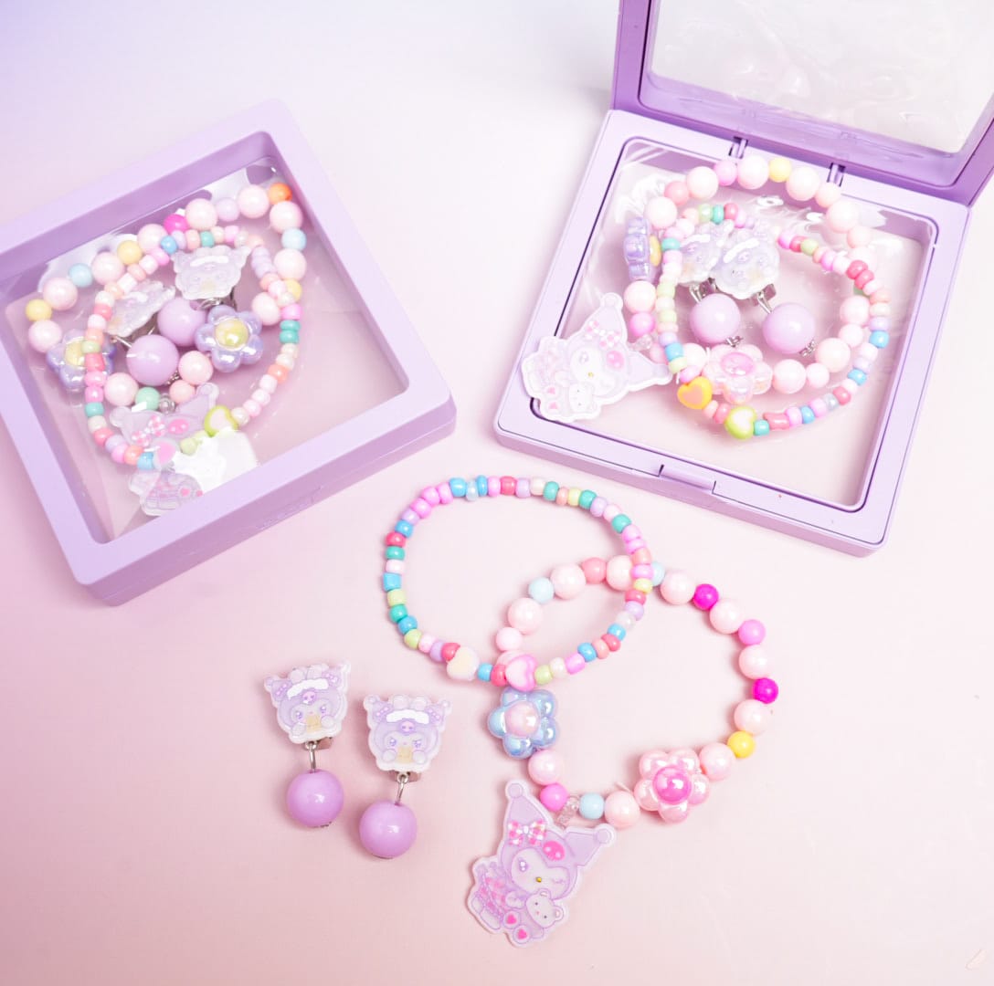Kuromi &amp; Flower Beaded Pearls - Box Jewelry Set Style 2