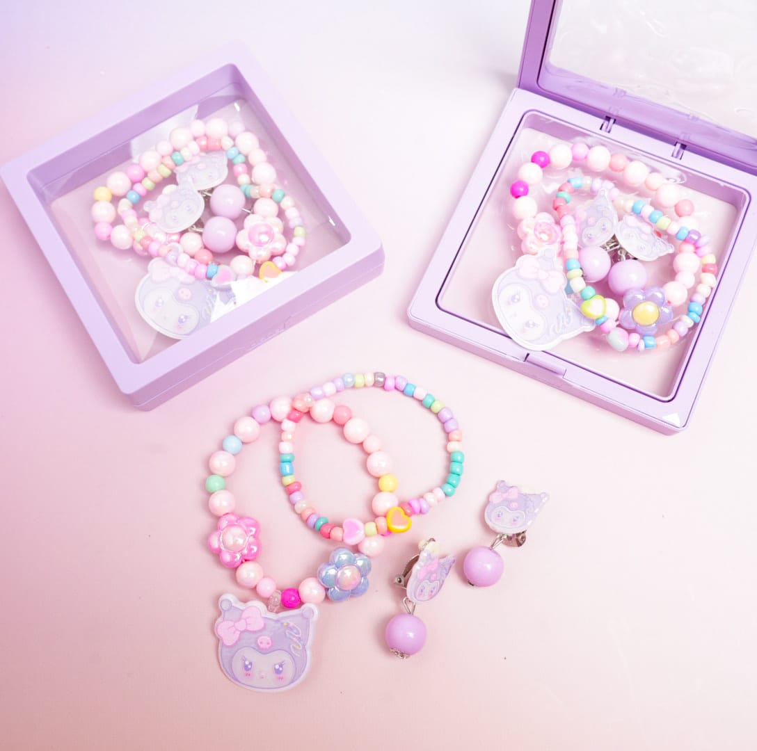 Kuromi &amp; Flower Beaded Pearls - Box Jewelry Set Style 1