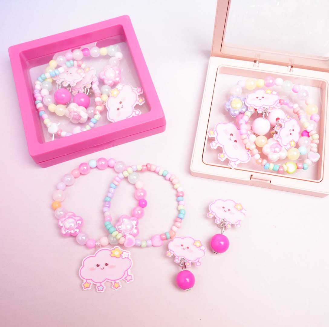 Happy Cloud Stars & Flower Beaded Pearls - Box Jewelry Set