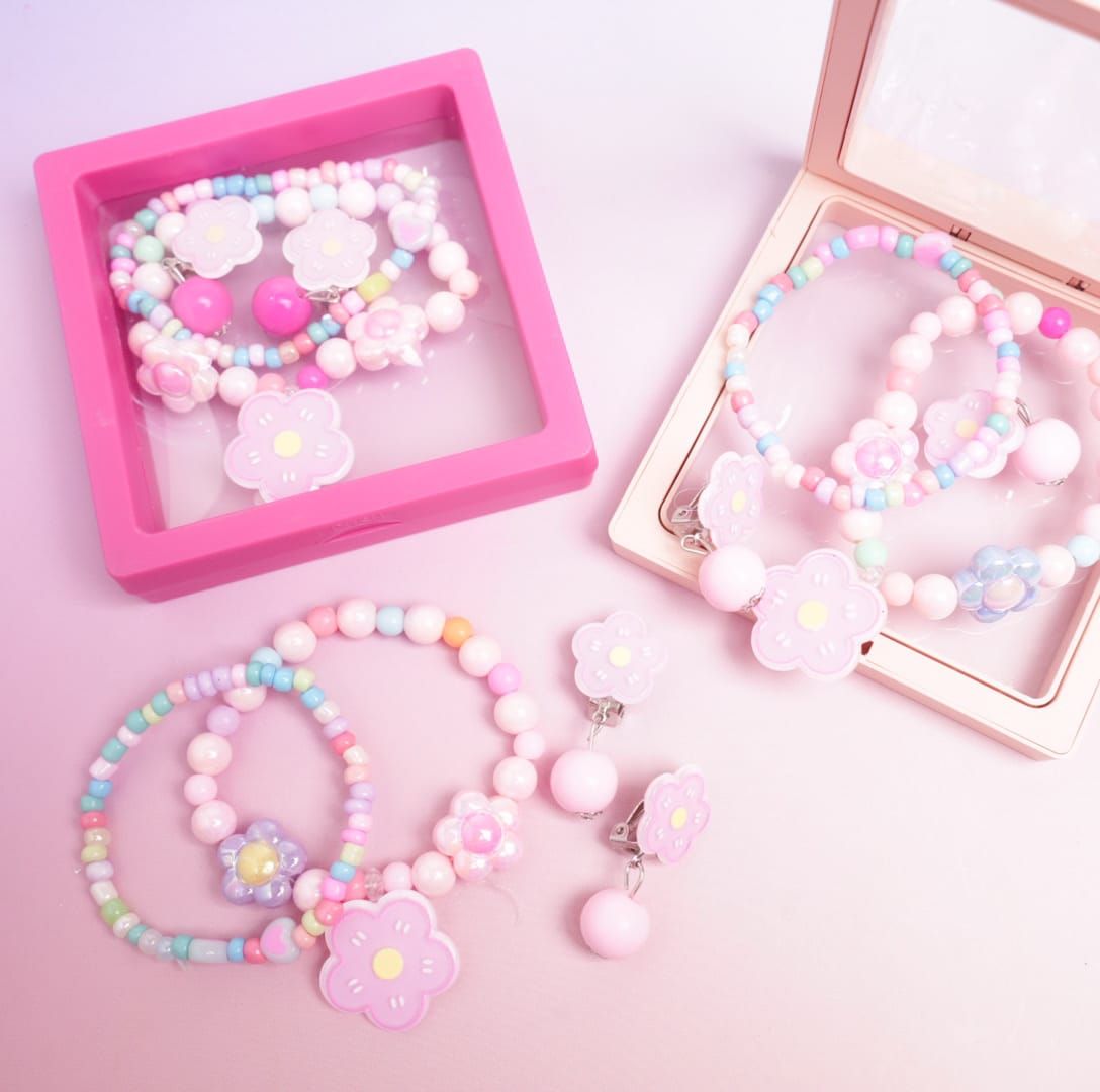 Flower Beaded Pearls - Box Jewelry Set