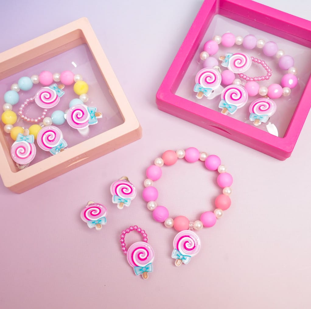 Sweet Candy Lollipop Beaded Pearls - Box Jewelry Set
