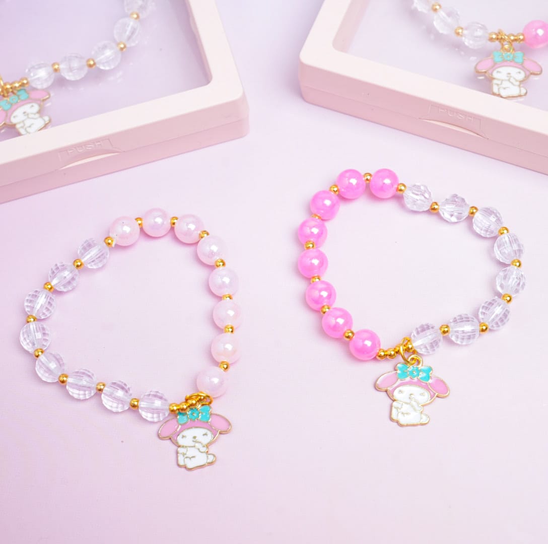 My Melody Bow Charm Beaded Pink Pearls - Bracelet