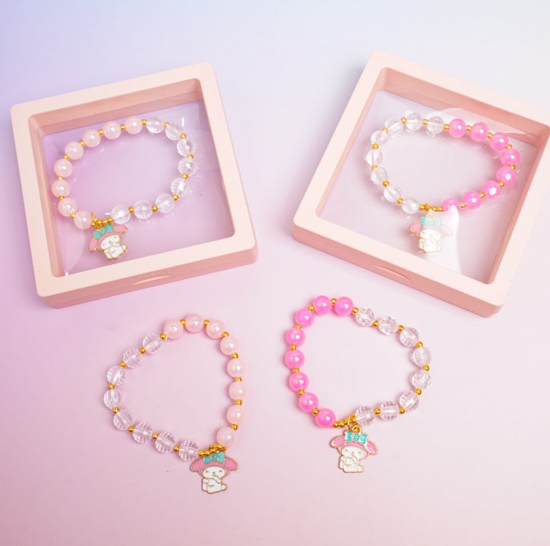 My Melody Bow Charm Beaded Pink Pearls - Bracelet