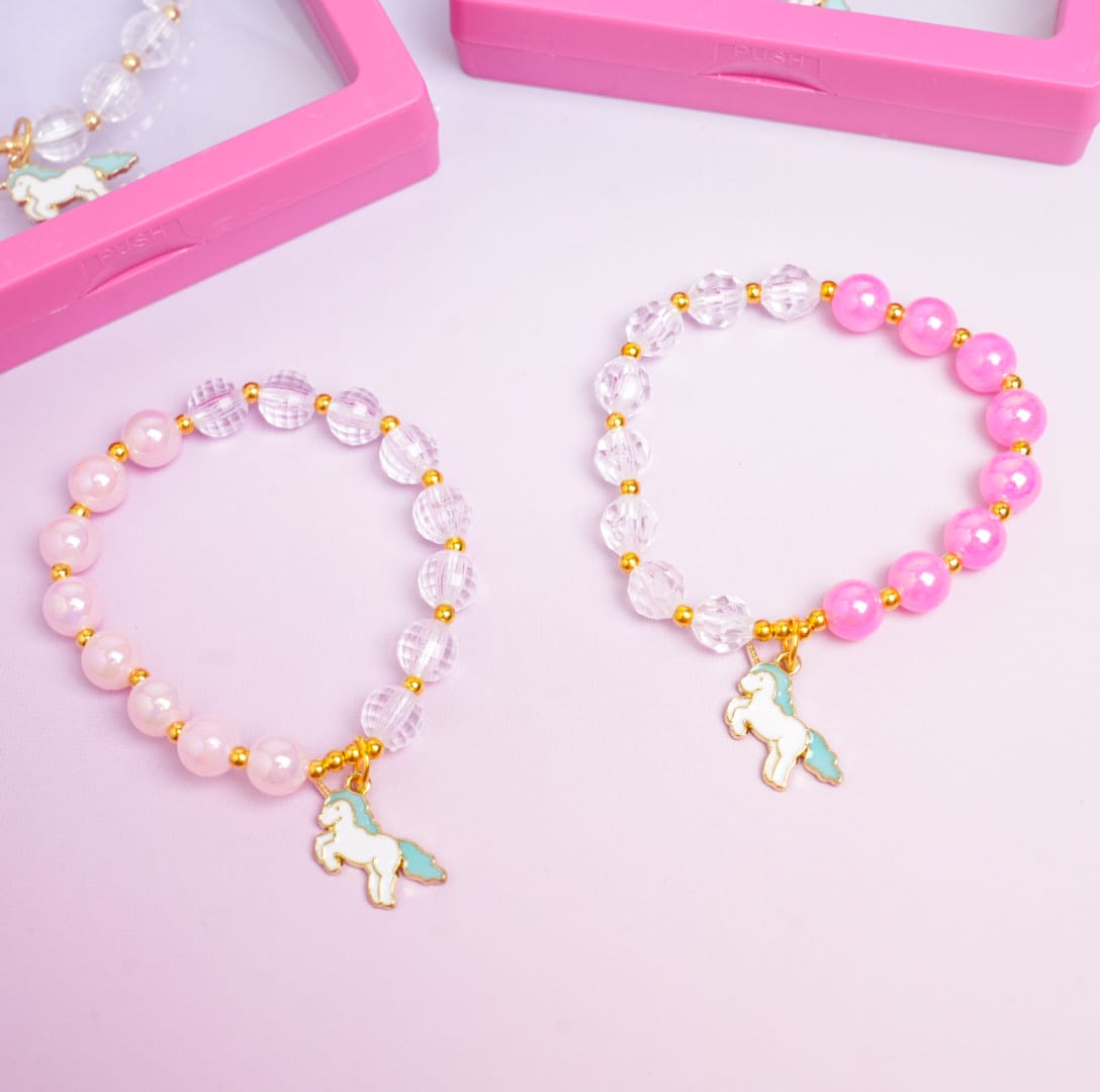 Unicorn Charm Beaded Pink Pearls - Bracelet