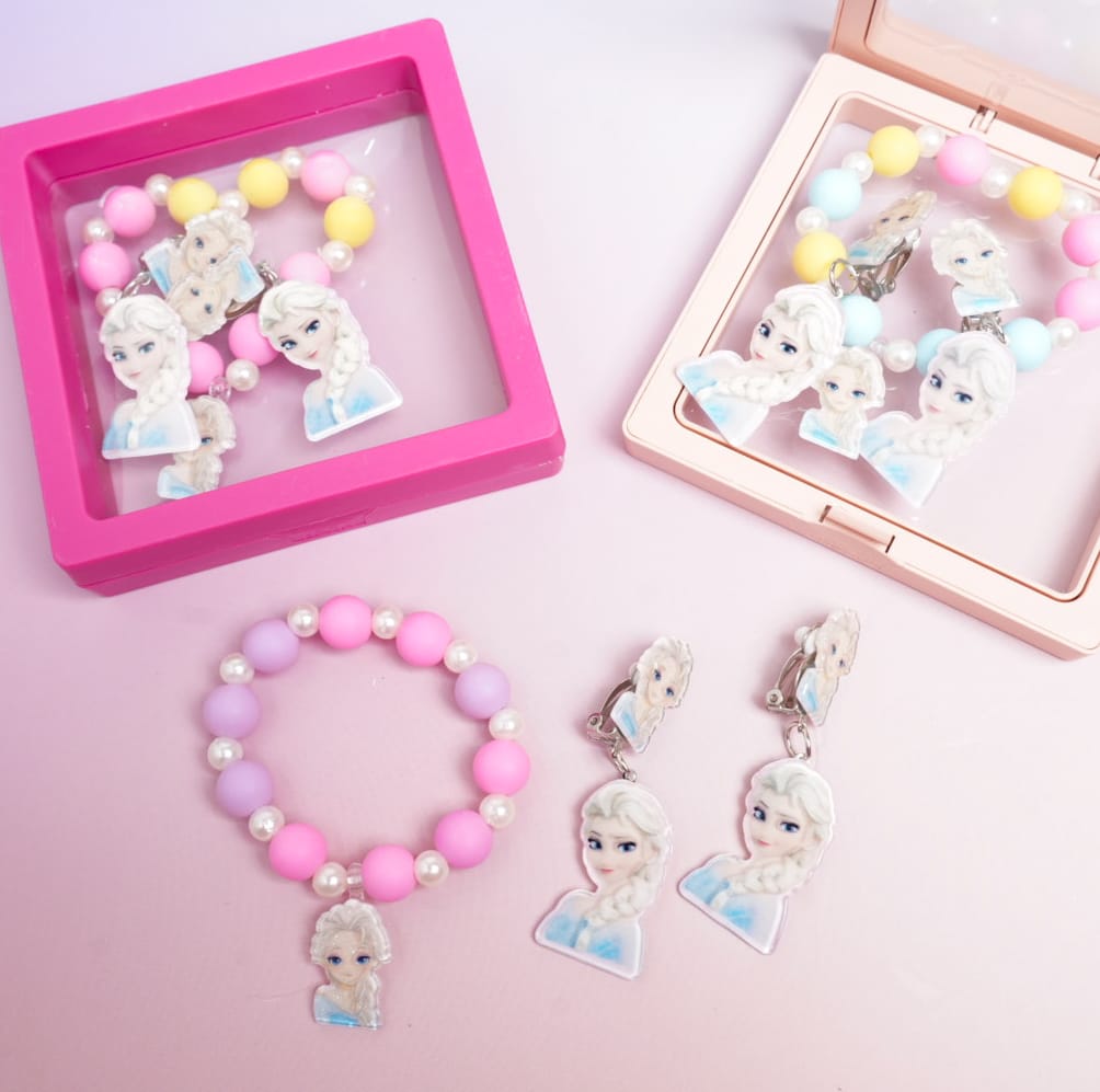 Frozen Princess Blue Beaded Pearls - Box Jewelry Set