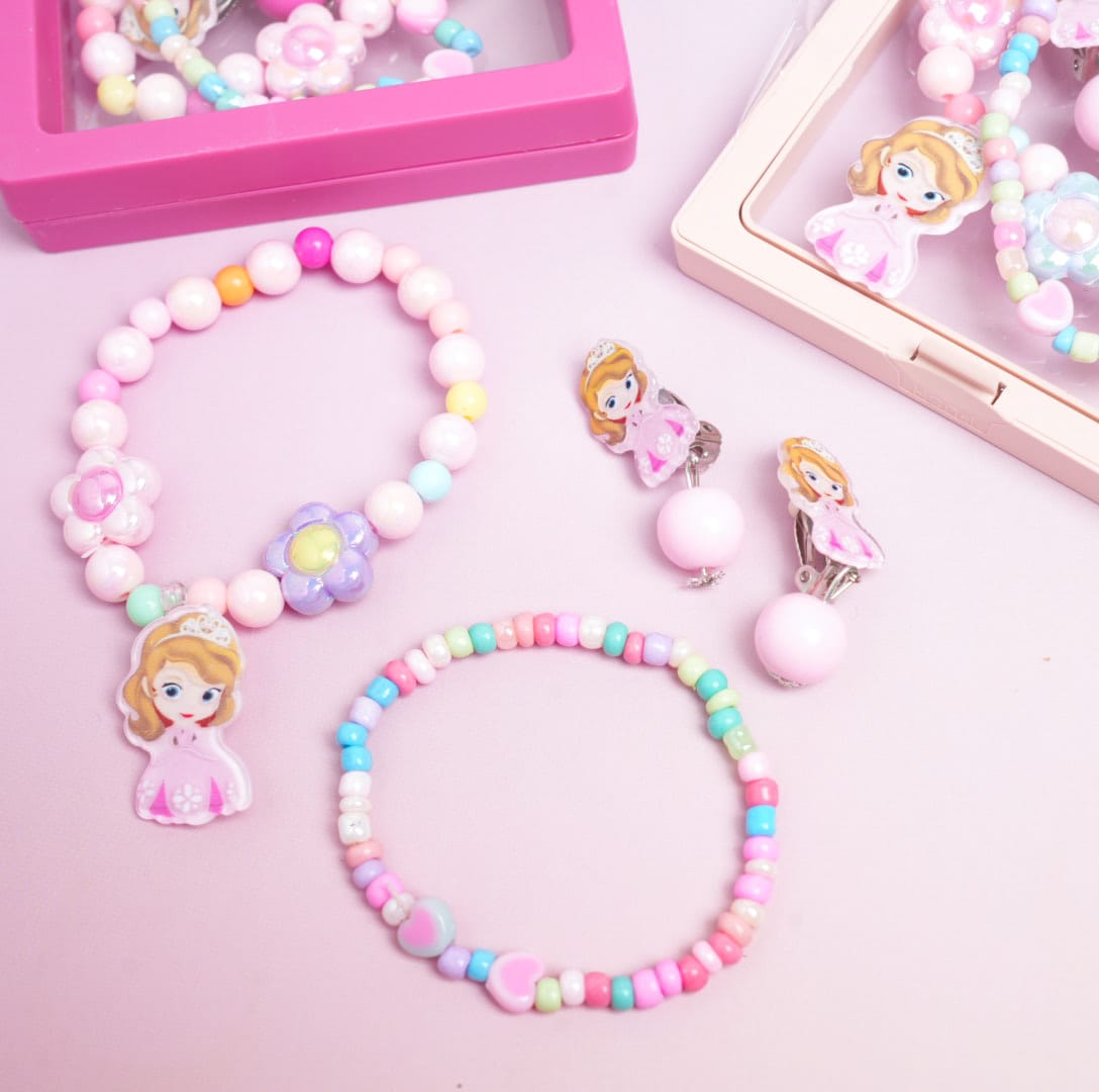 Sofia Princess Pink &amp; Flower Beaded Pearls - Box Jewelry Set