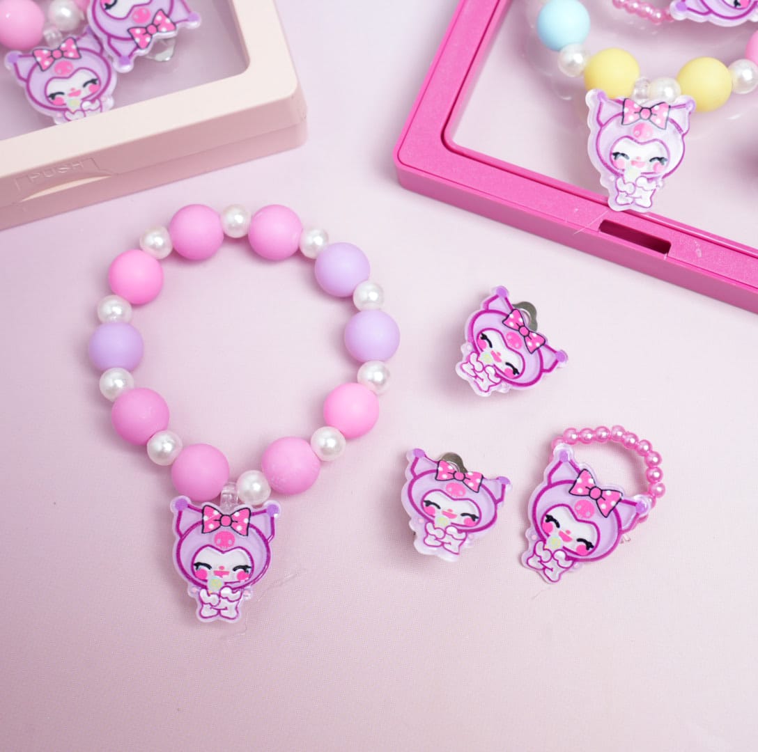 Cute Kuromi Pink Beaded Pearls - Box Jewelry Set