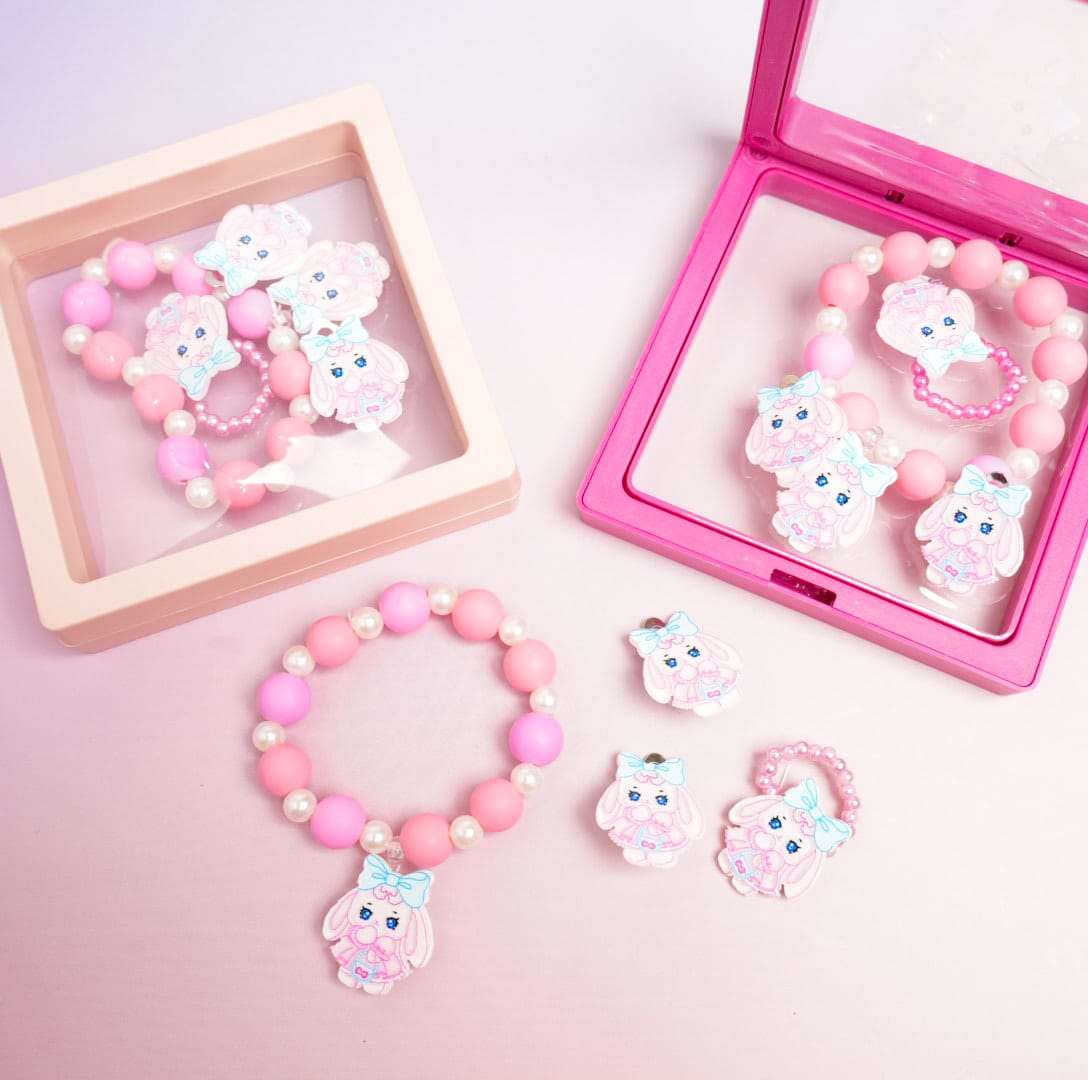 Bow Kawai Cute Rabbit Beaded Pearls - Box Jewelry Set
