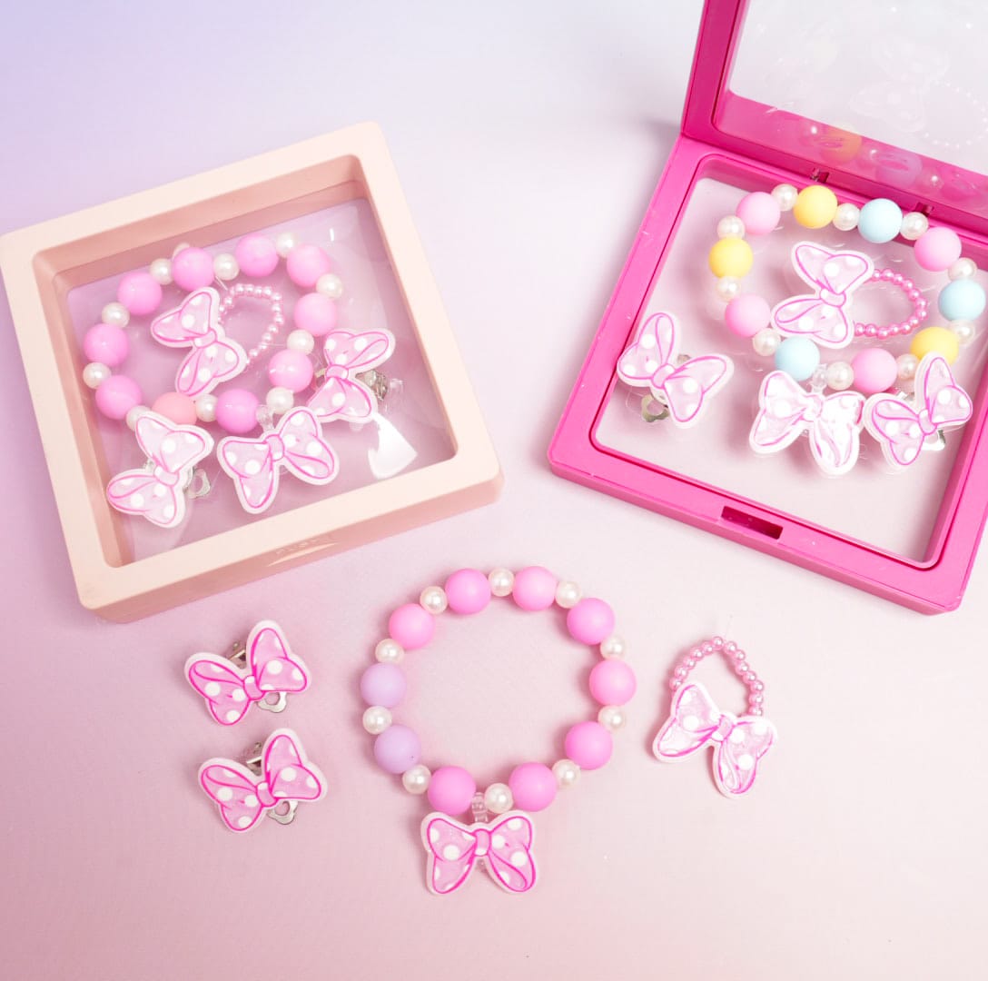 Pink Bow Beaded Pearls - Box Jewelry Set