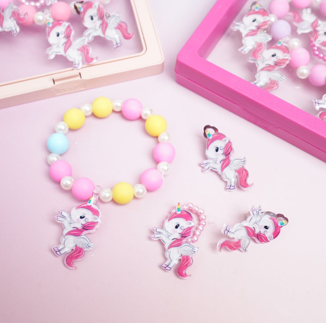 Unicorn Pink Beaded Pearls - Box Jewelry Set