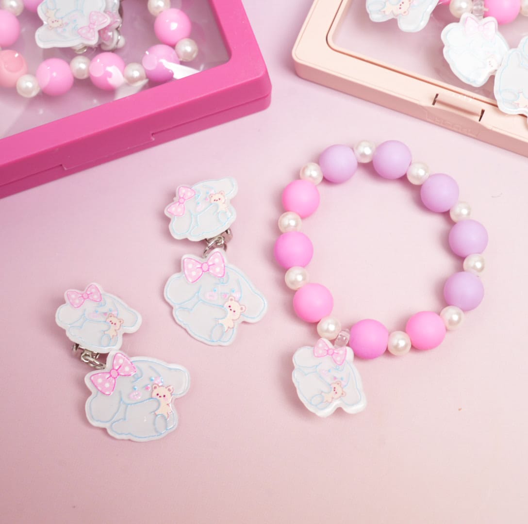 Cute Bow Cinnamoroll Beaded Pearls - Box Jewelry Set