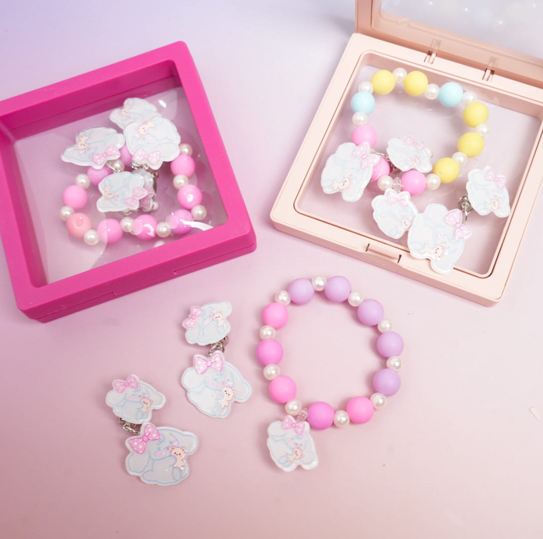 Cute Bow Cinnamoroll Beaded Pearls - Box Jewelry Set