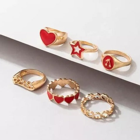 Red Enameled Gold - Rings Set