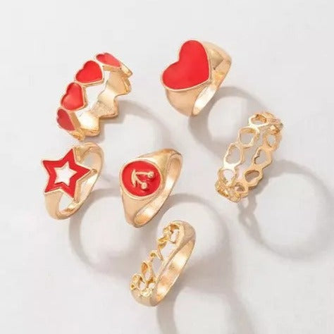 Red Enameled Gold - Rings Set