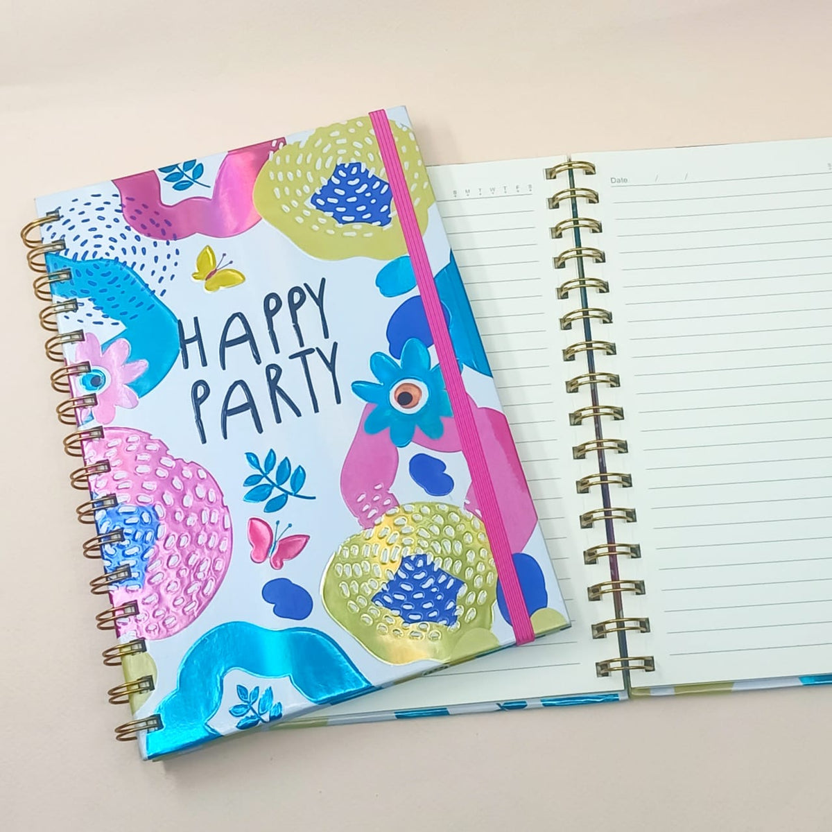 Happy Party Flowers Foiled Spiral - Journal