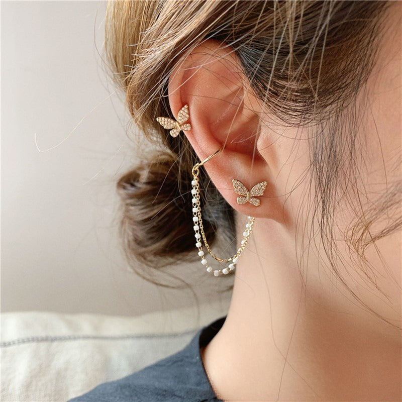 Pearl & Butterfly - Ear Studs