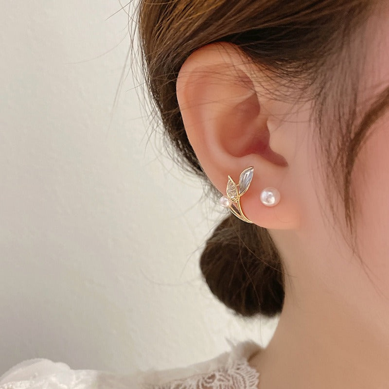 Leaves & Pearl - Ear Studs