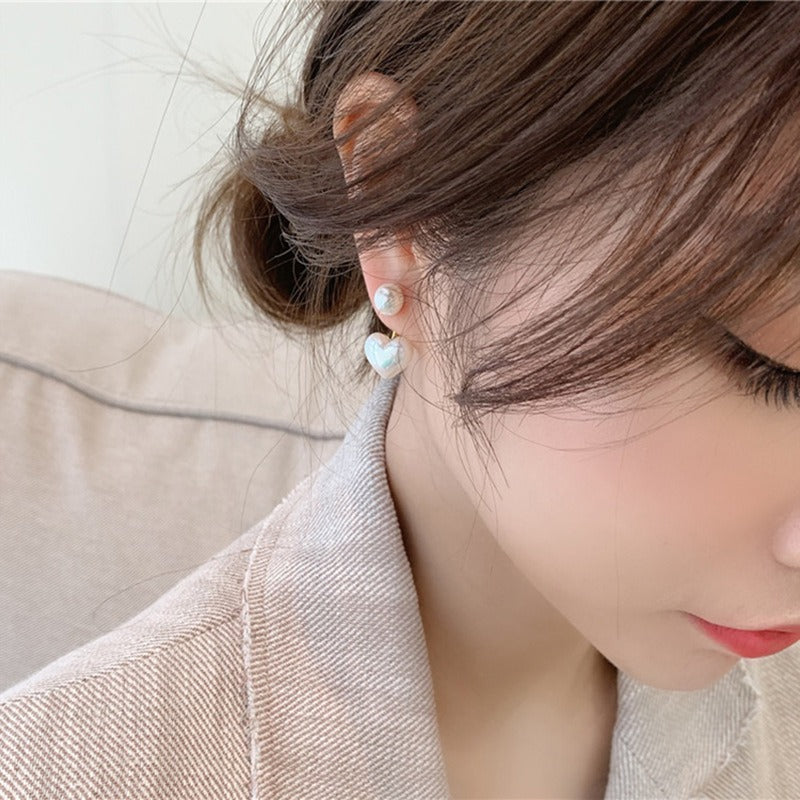 Pearly Drop Heart  - Earrings
