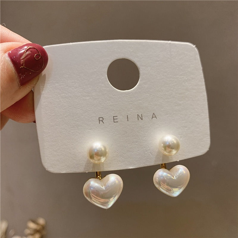 Pearly Drop Heart  - Earrings
