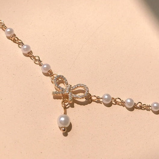 Bow Pearl Charm - Bracelet