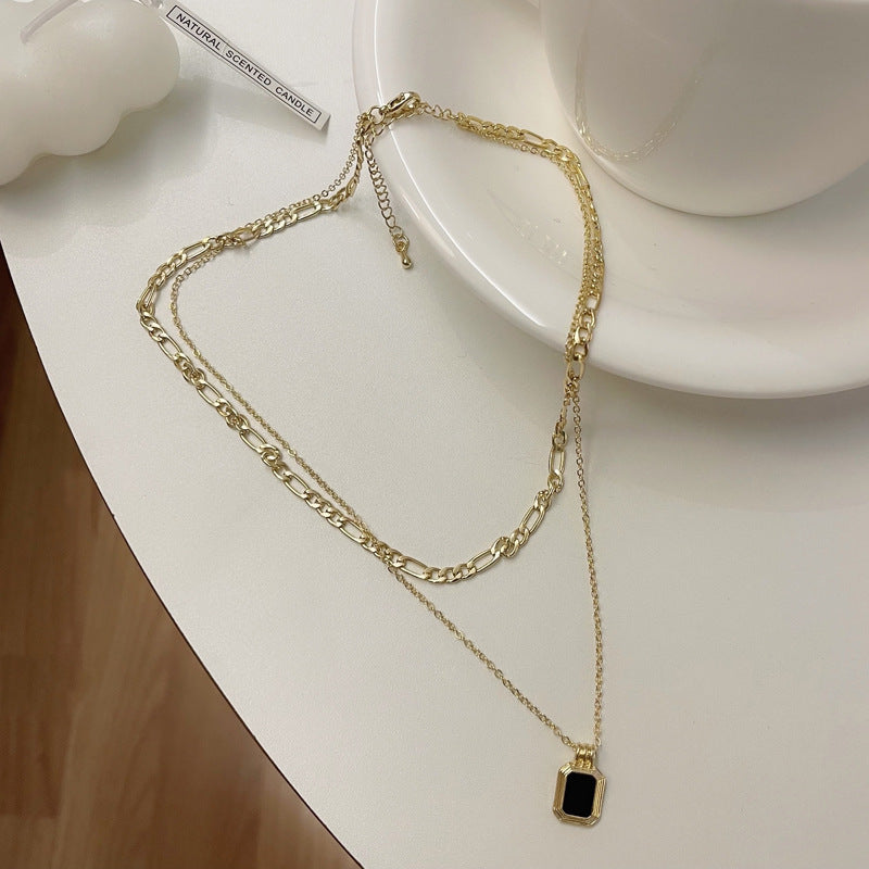 Black Gem Double Layer Gold - Necklace