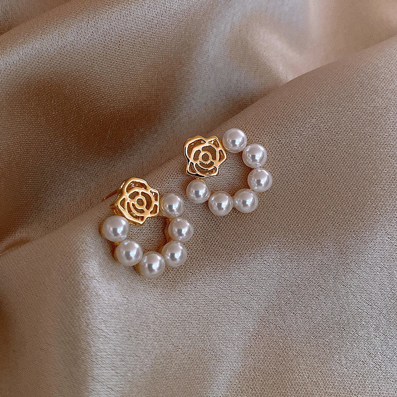 Pearl &amp; Rose Flower - Earrings