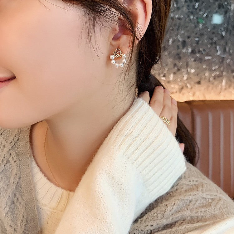 Pearl &amp; Rose Flower - Earrings