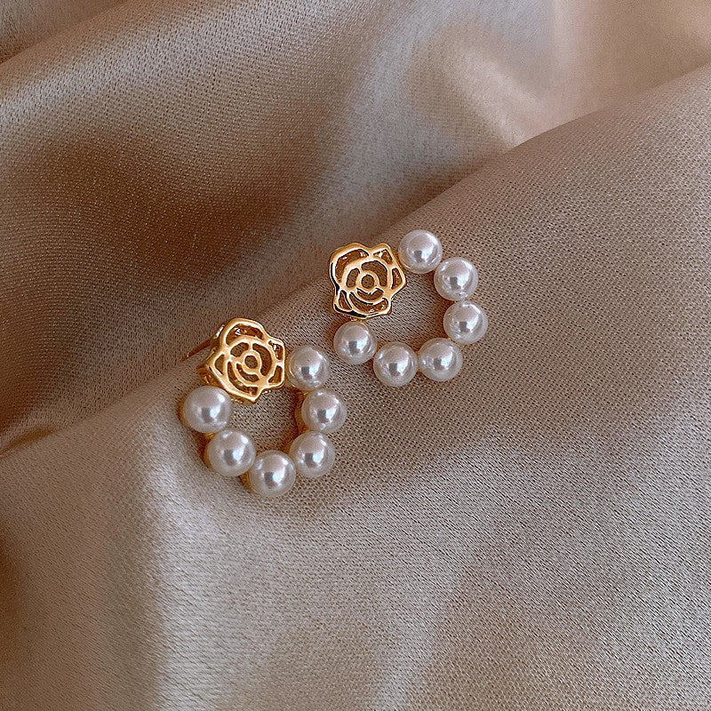 Pearl & Rose Flower - Earrings