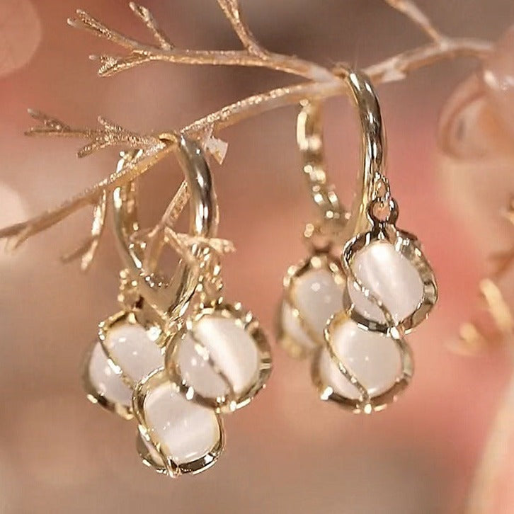 Dangling White Stone Gold - Earring