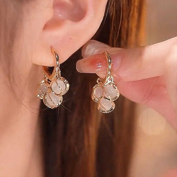 Dangling Pink Stone Gold - Earrings