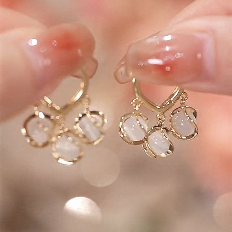 Dangling White Stone Gold - Earring