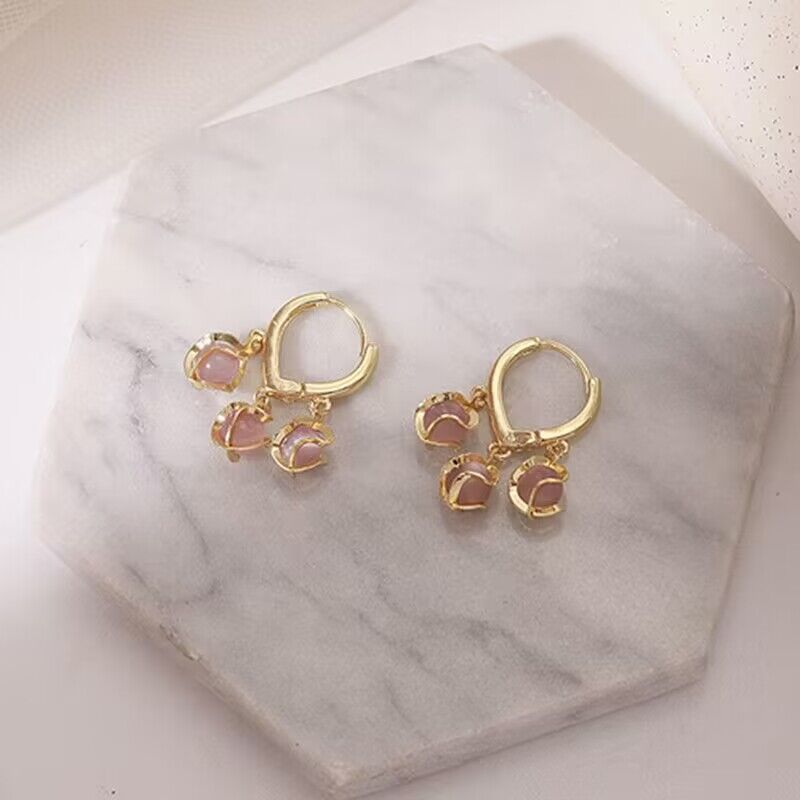 Dangling Pink Stone Gold - Earrings