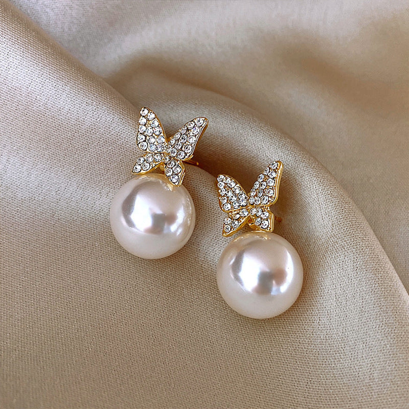 Pearl Drop Butterfly - Earrings