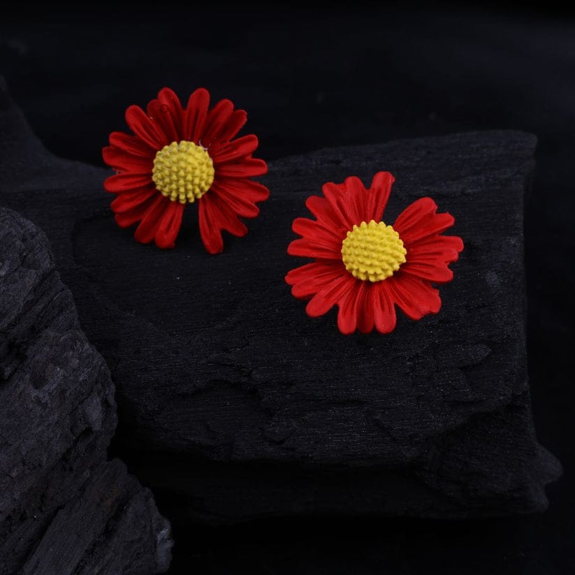 Red Daisy Flowers - Earrings