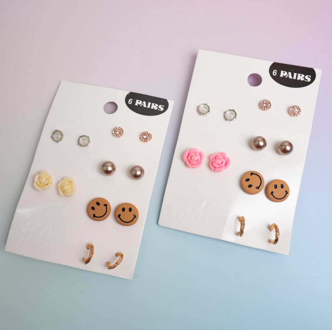 Glossy Mixed - Ear Studs Set Of 6 Style 6