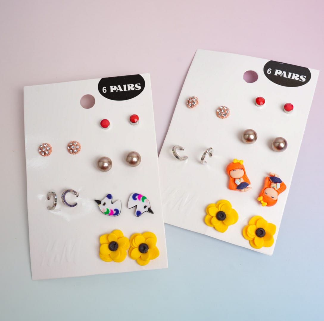 Glossy Mixed - Ear Studs Set Of 6 Style 5