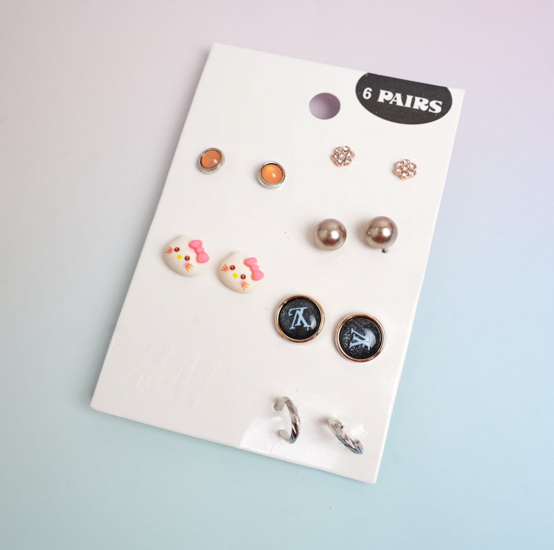 Glossy Mixed - Ear Studs Set Of 6 Style 2