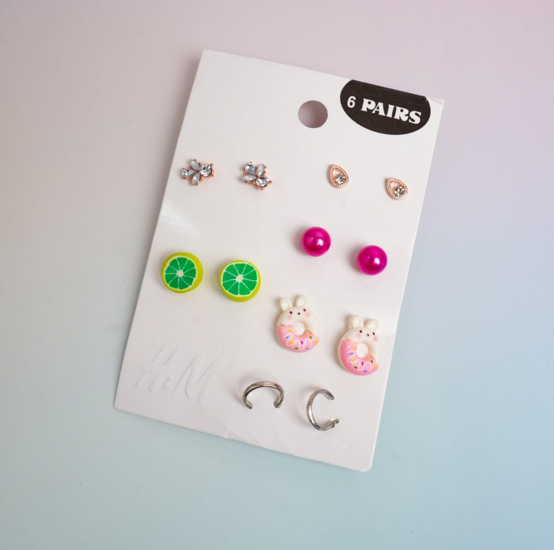 Glossy Mixed - Ear Studs Set Of 6 Style 3