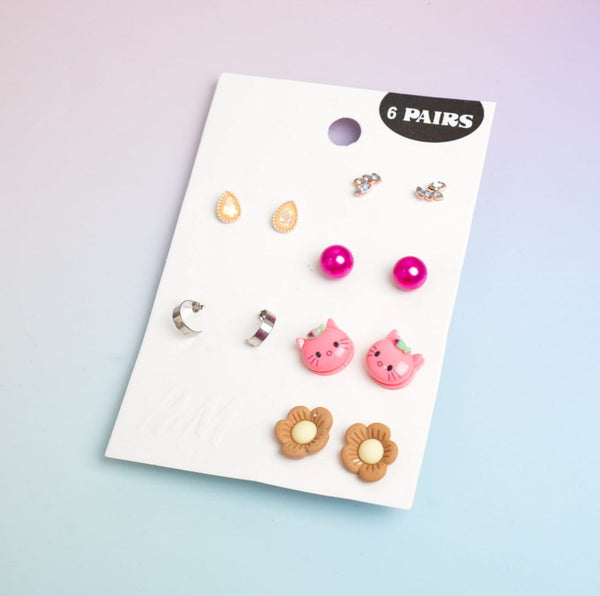 Glossy Mixed - Ear Studs Set Of 6 Style 17