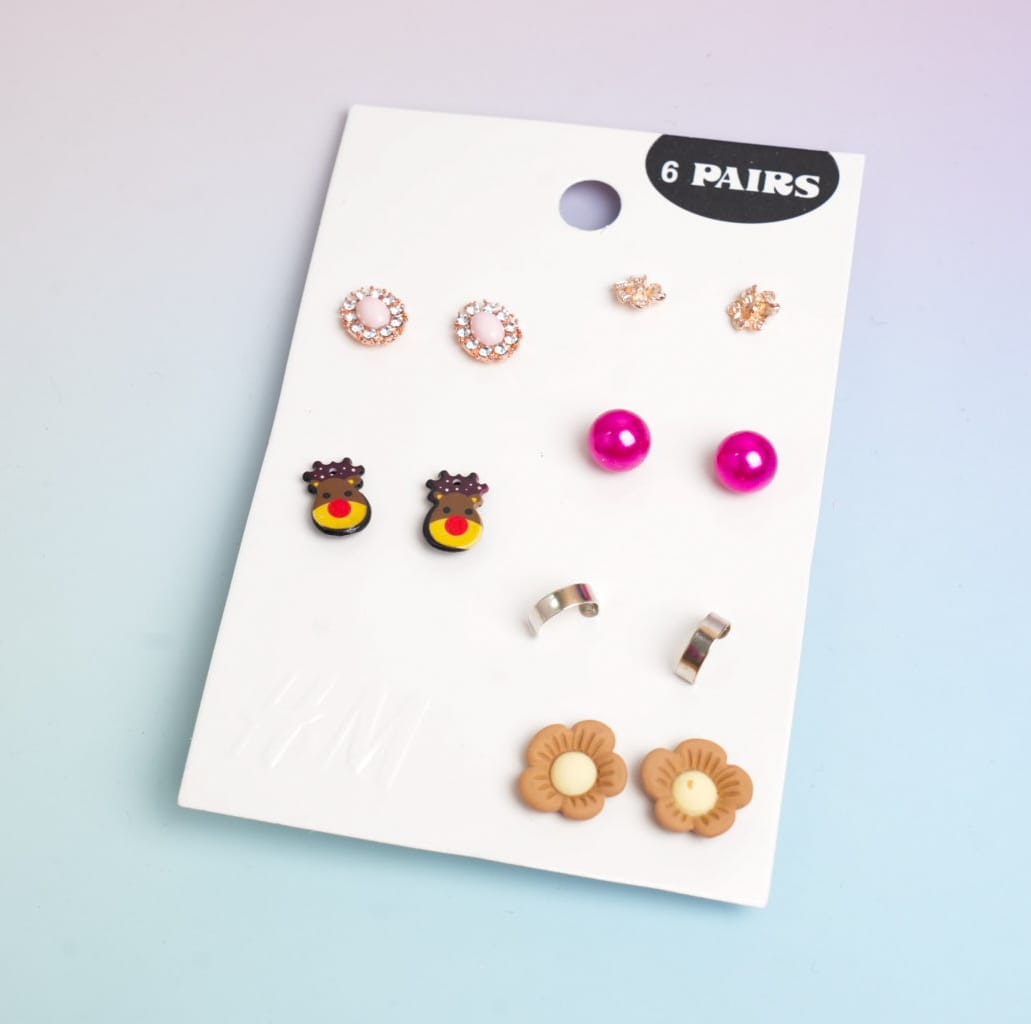 Glossy Mixed - Ear Studs Set Of 6 Style 18