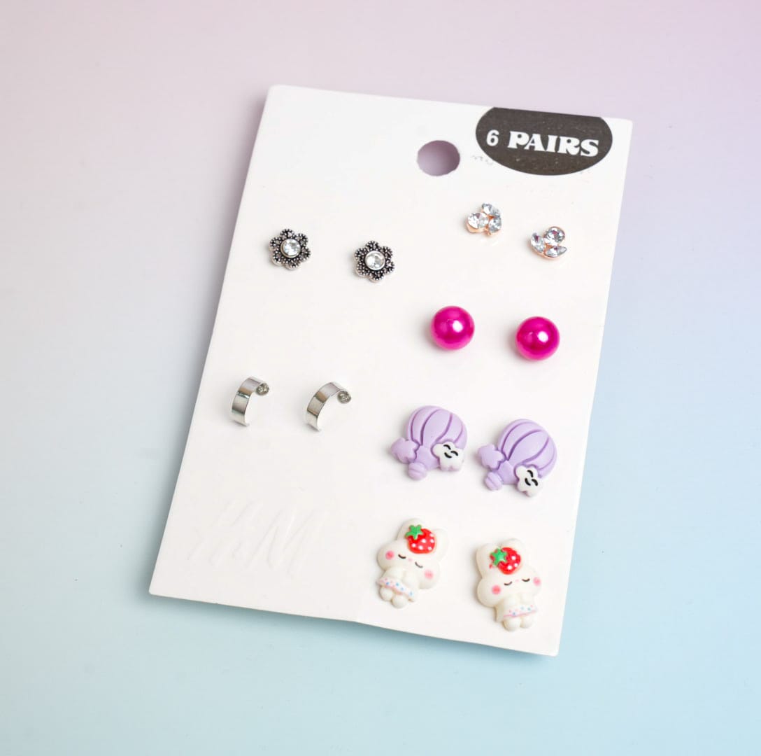 Glossy Mixed - Ear Studs Set Of 6 Style 20