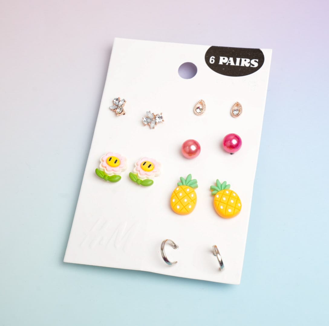 Glossy Mixed - Ear Studs Set Of 6 Style 19
